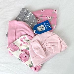 New Gerber 5-Pack Baby Girls Floral Caps 100% Cotton OEKO-TEX Flower